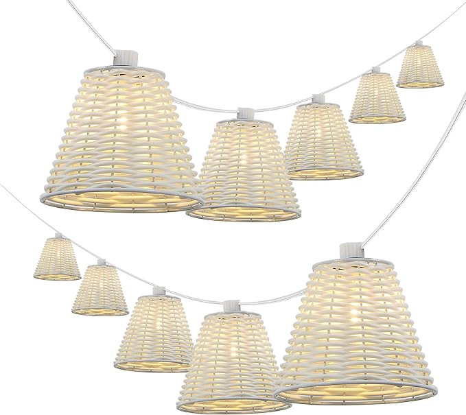 JONATHAN Y JYL8706B Payton 10-Light Indoor/Outdoor 10 ft. Classic Cottage LED G40 Faux-Rattan Sha... | Amazon (US)