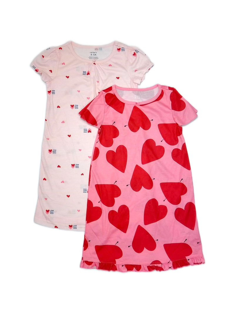 Carter's Girl's Valentines Hearts, Hugs and Kisses Pink Nightgown Set, Gowns, Size 4-5 | Walmart (US)