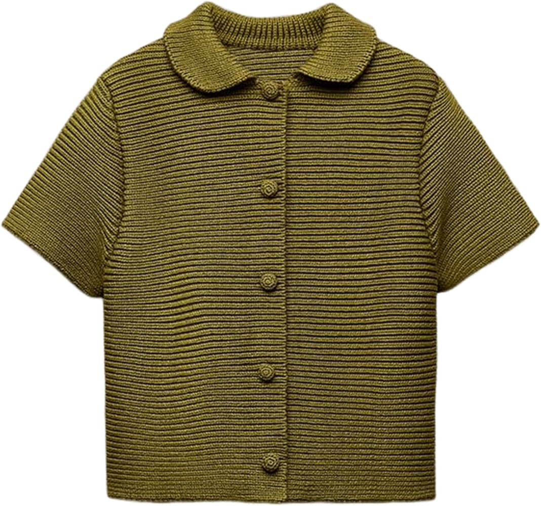 Tanming Womens Cardigan Sweaters Soft Chunky Knit Top Short Sleeve Button Loose Outerwear Sweater | Amazon (US)