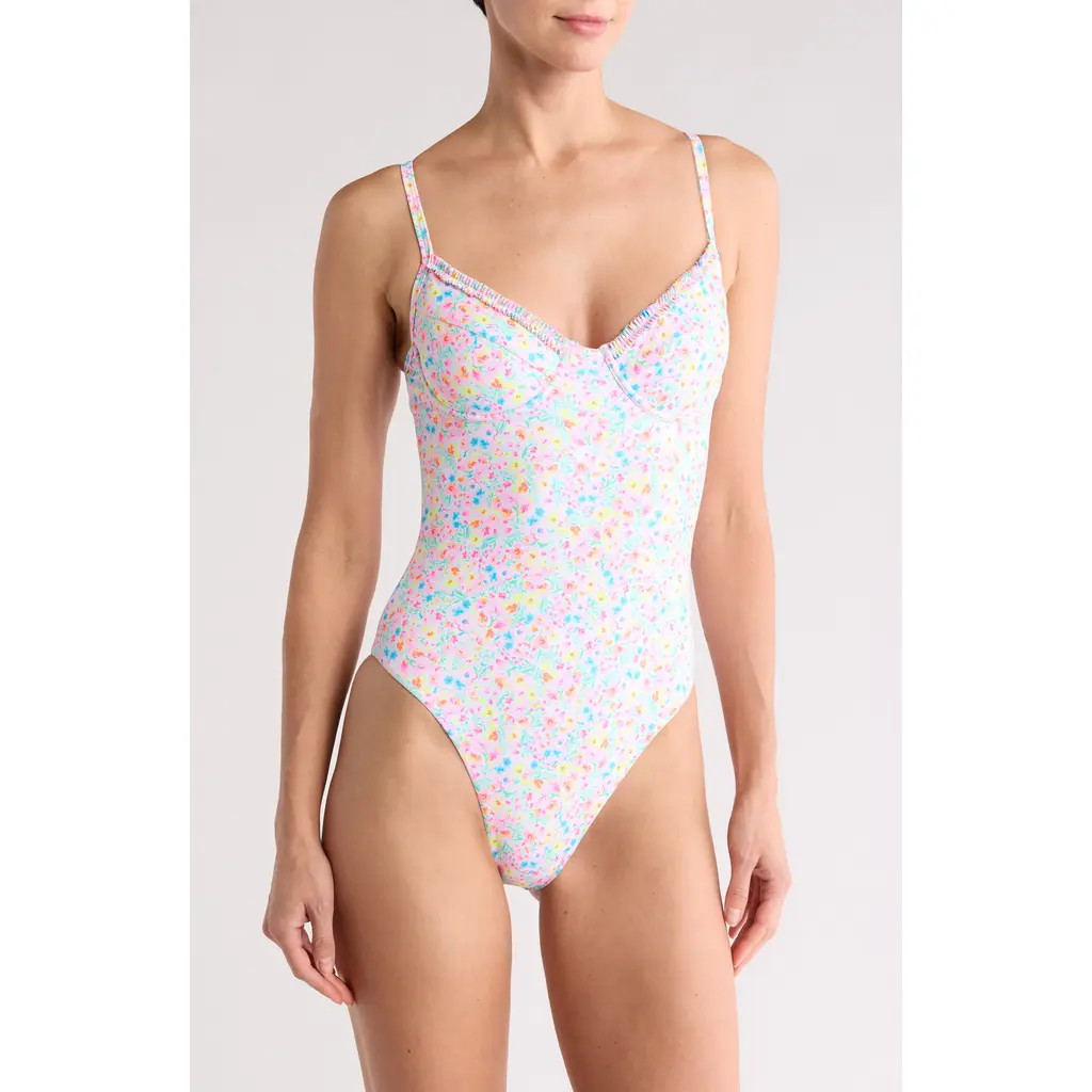 Kulani Kinis Double Ruffle Underwire One-Piece in Moonflower at Nordstrom, Size Medium | Nordstrom