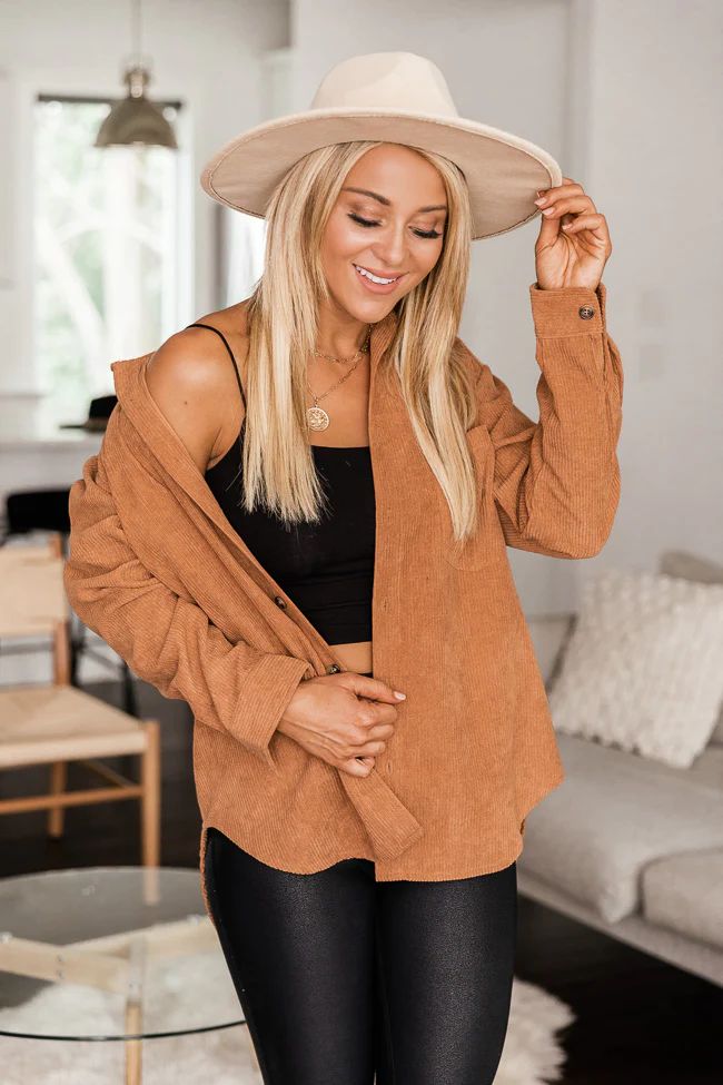 Heartfelt Story Camel Button Up Corduroy Shacket | The Pink Lily Boutique