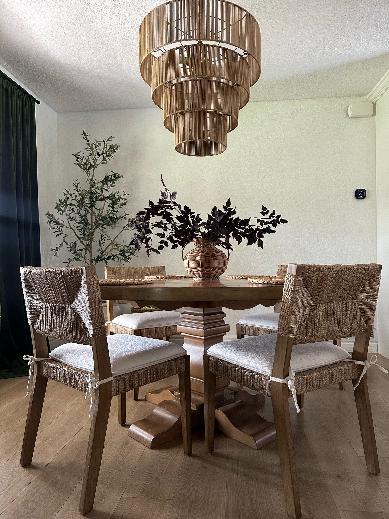 Fall dining room. Slowly starting to add Fall colors and Fall stems to our home. These cimicifuga stems are my favorite! Perfect deep plum color. 

Fall decor 
Amazon home 
Fall dining room 
Autumn
Kitchen table 
Dining chairs 
Wicker woven seagrass 
Cozy cottage 
Velvet green curtains 
Walmart 
Target 
Pottery barn 
McGee 
Magnolia 
Chandelier 
Lighting 
Home decor 
Moody

#LTKSaleAlert #LTKHome #LTKSeasonal