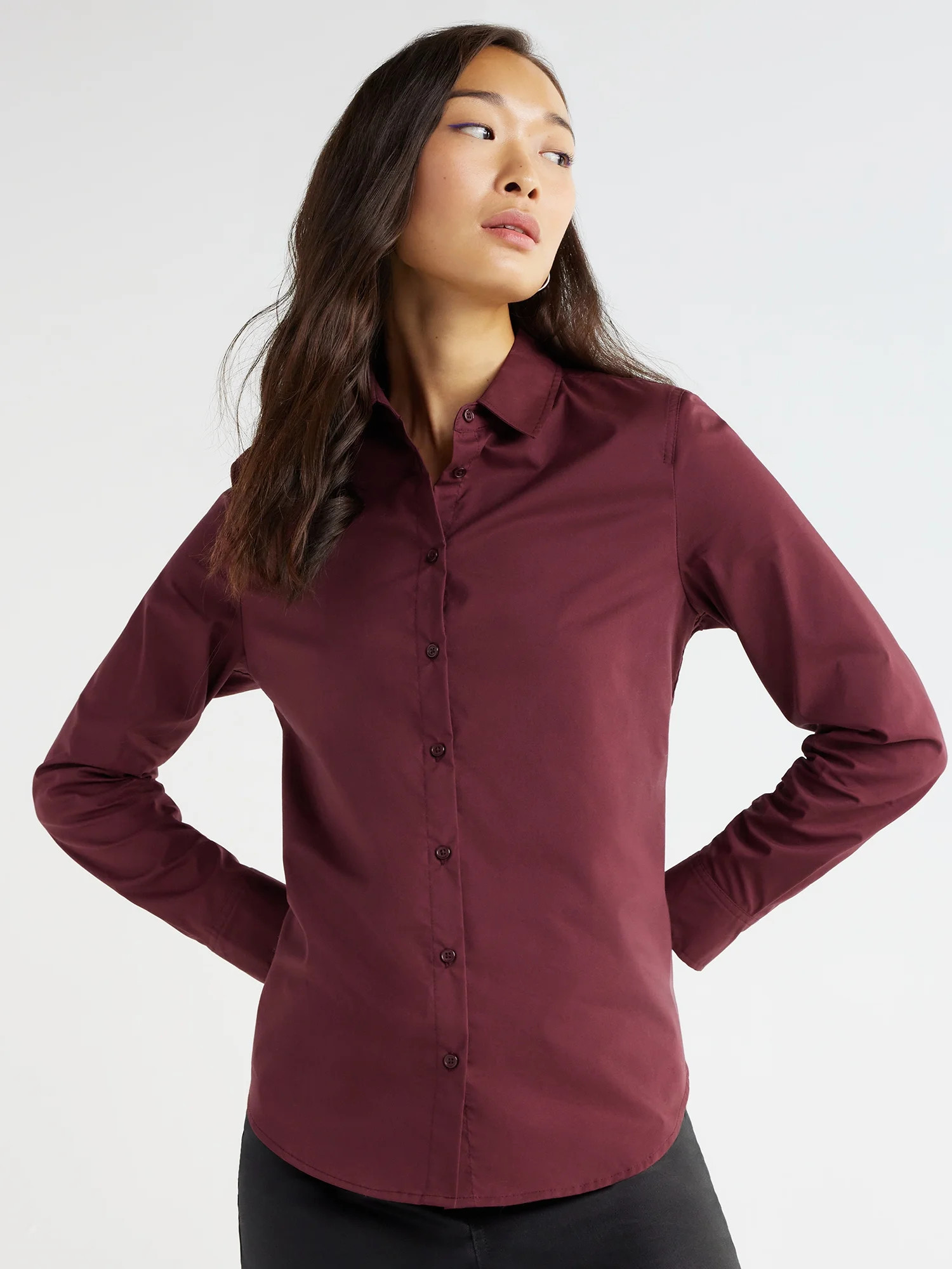 Time and Tru Women's Woven Button Down Shirt, Sizes S-XXXL - Walmart.com | Walmart (US)