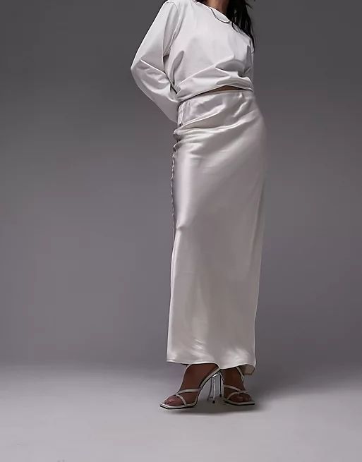 Topshop satin bias maxi skirt in off white | ASOS (Global)