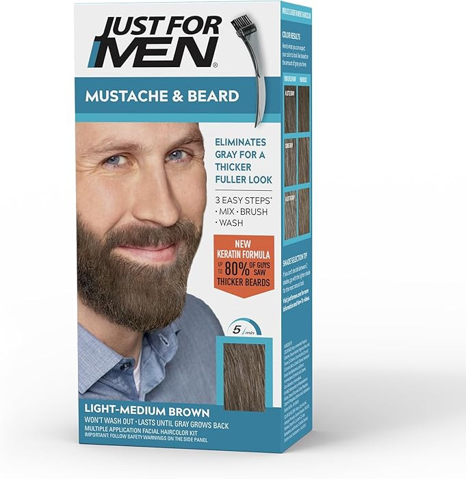 Just For Men Mustache & Beard, Beard Coloring for Gray Hair with Brush, with Keratin Biotin Aloe ... | Amazon (US)