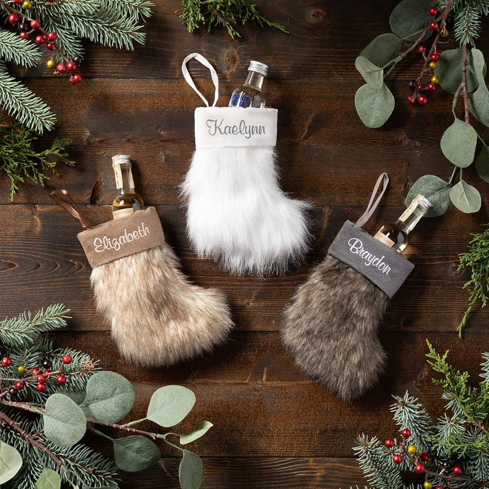 Personalized Planet 7" Mini Gray Christmas Stocking with Custom Name Printed | Faux Fur with Cuff... | Amazon (US)