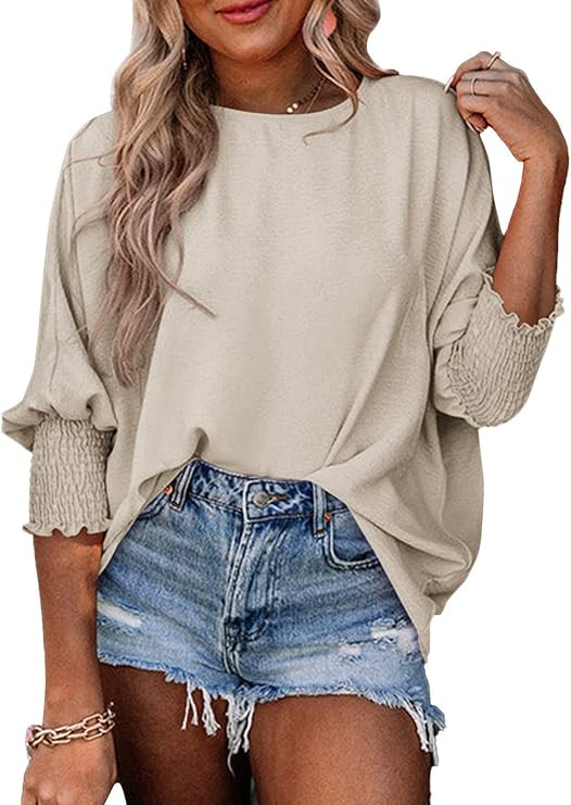 Shaeueak Women's 3/4 Balloon-Sleeve Blouse Casual Loose Fit Shirt Top S-XXL | Amazon (US)