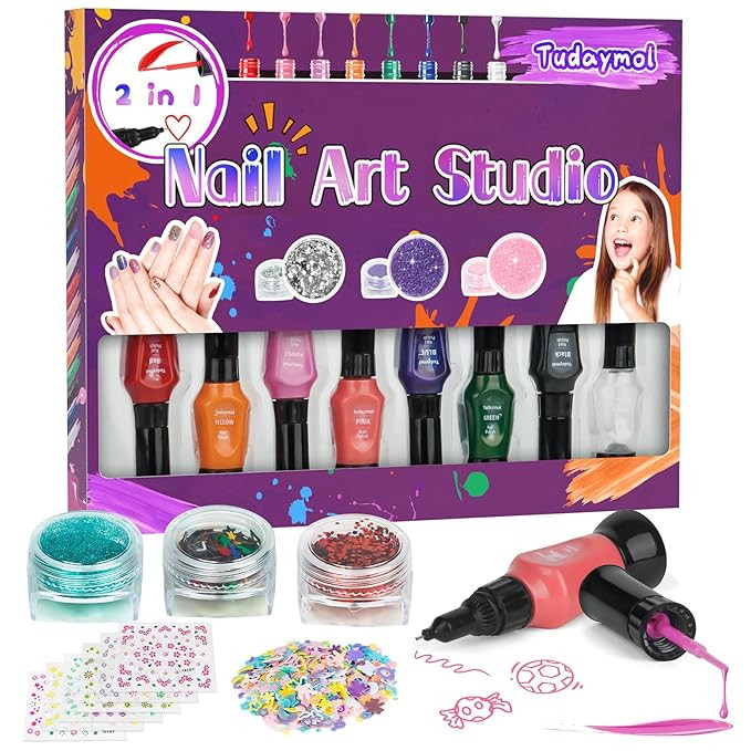 Tudaymol Nail Art Studio for Girls - Nail Polish Kit for Kids Ages 6-12 Years Old,Non-Toxic Peel-... | Amazon (US)