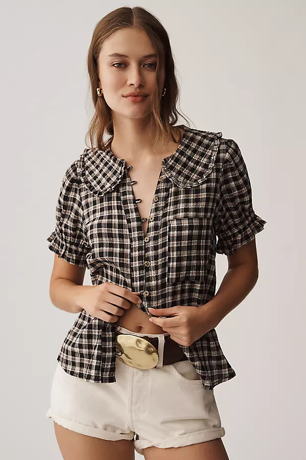 The Keira Plaid Blouse by Pilcro | Anthropologie (US)