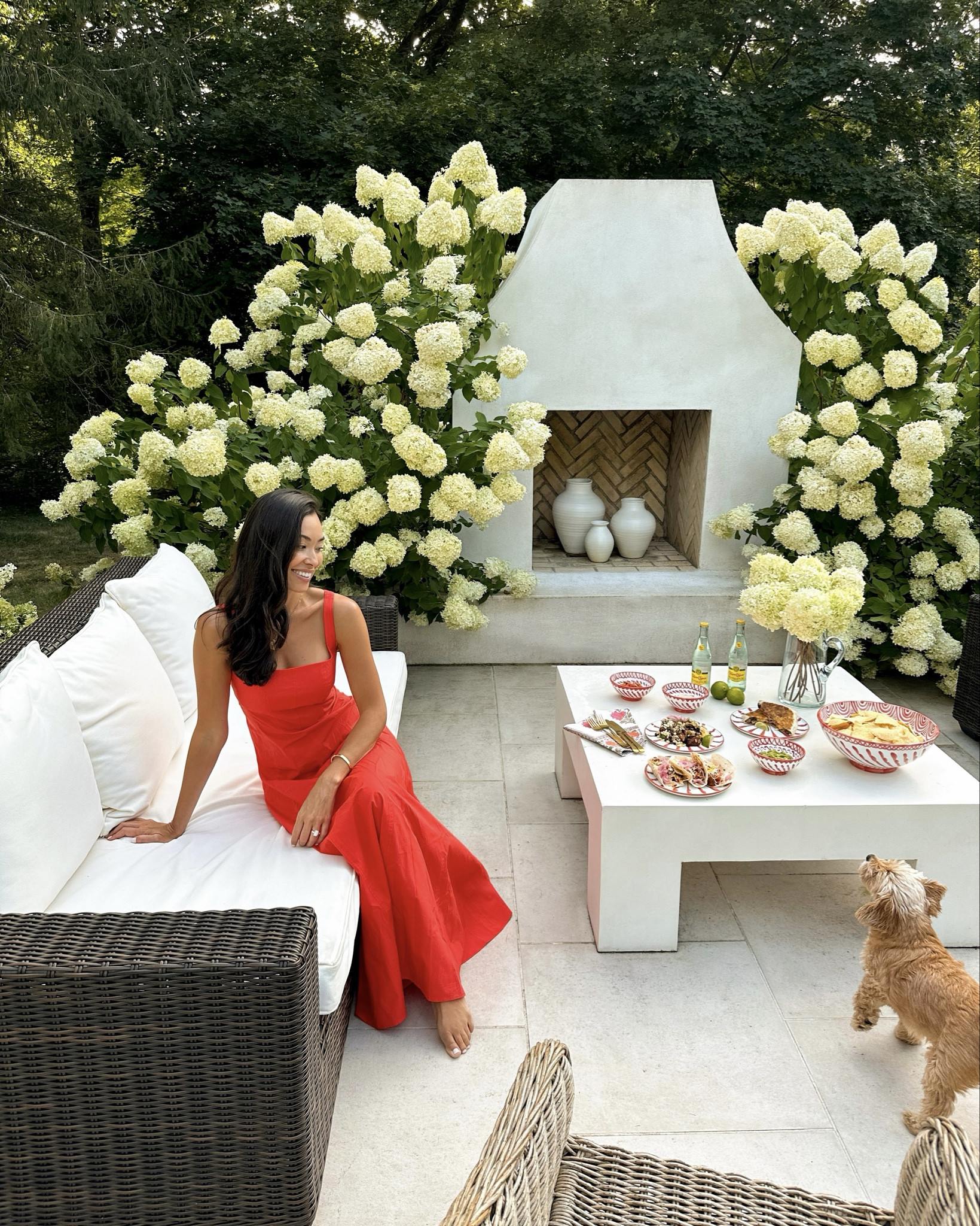 Red dress, spring dresses, patio, backyard, Kat Jamieson home. 

#LTKHome #LTKSeasonal #LTKspring