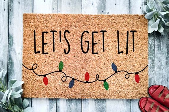 Let's Get Lit Funny Christmas Door Mat | Funny Christmas Doormat | Christmas Holiday Gift | Welco... | Etsy (US)