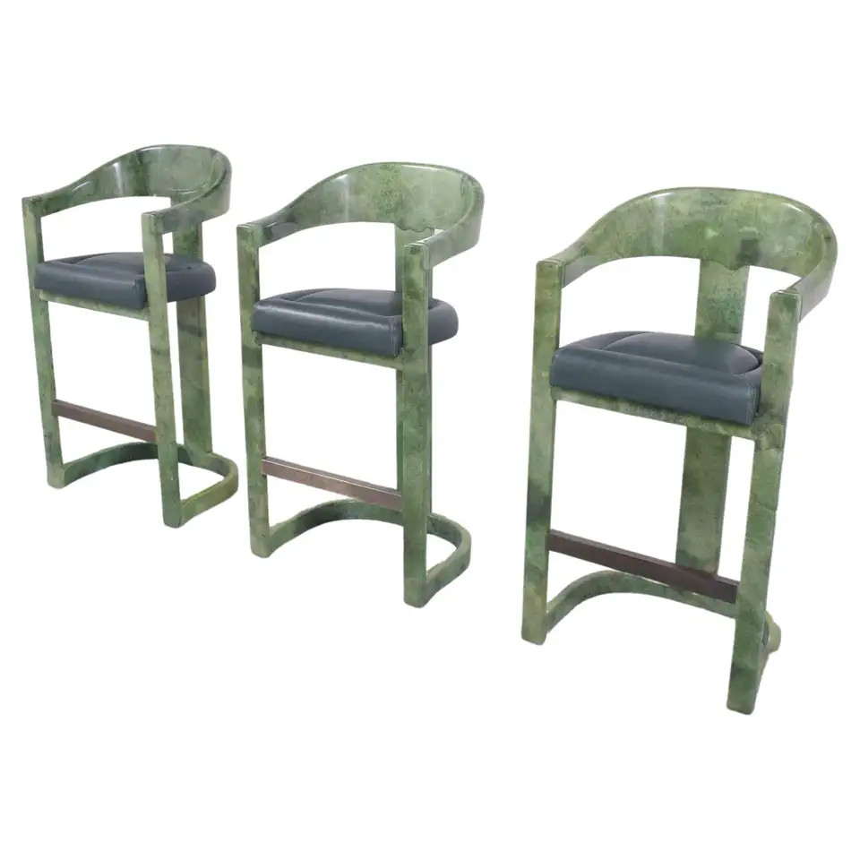 Karl Springer Goatskin Onassis Bar Stools | 1stDibs