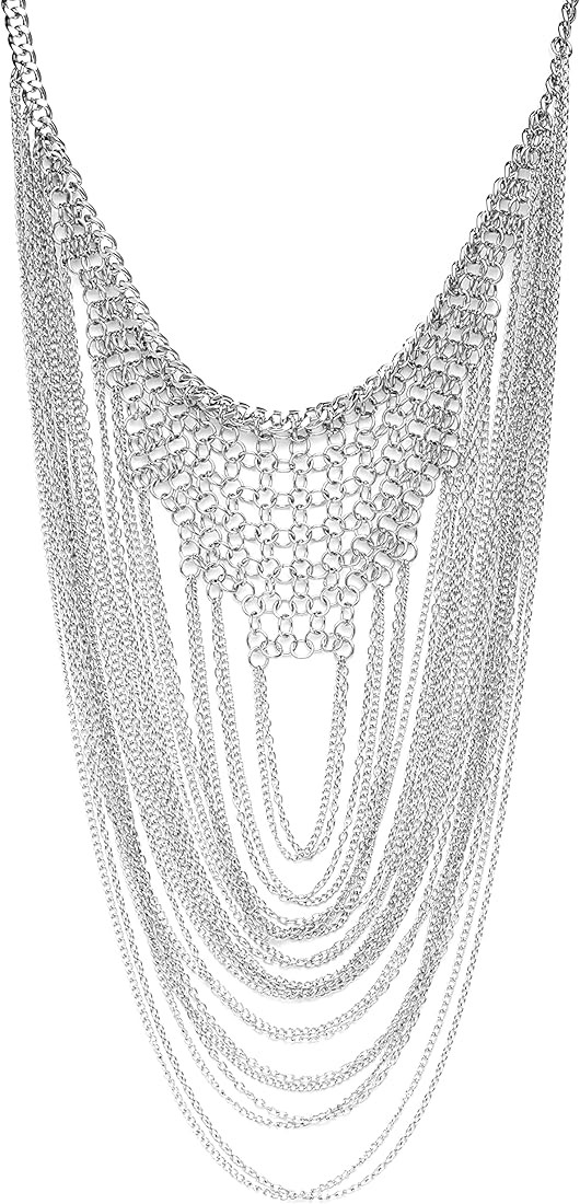 Badgley Mischka Women's Necklace - Elegant Layered Curb Chain Statement Bib Collar Necklace Costu... | Amazon (US)