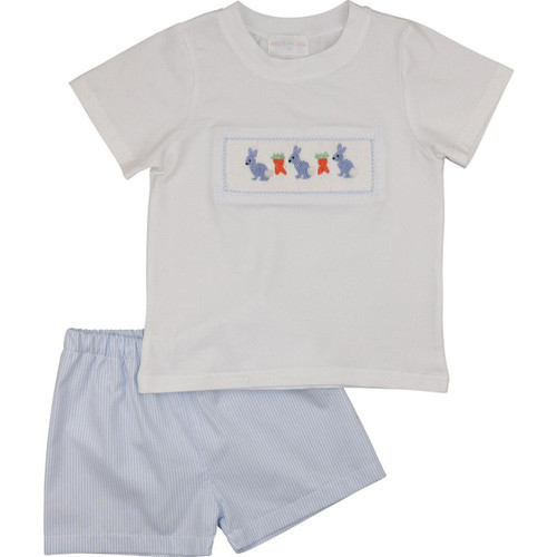 Blue Stripe Smocked Bunny And Carrot Short Set | Cecil and Lou