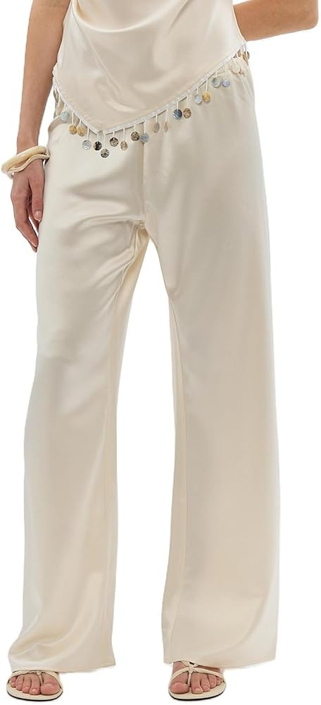 Seyurigaoka Satin Silk Wide Leg Dress Pants for Women Low Rise Baggy Pants Y2K Holiday Party Long... | Amazon (US)