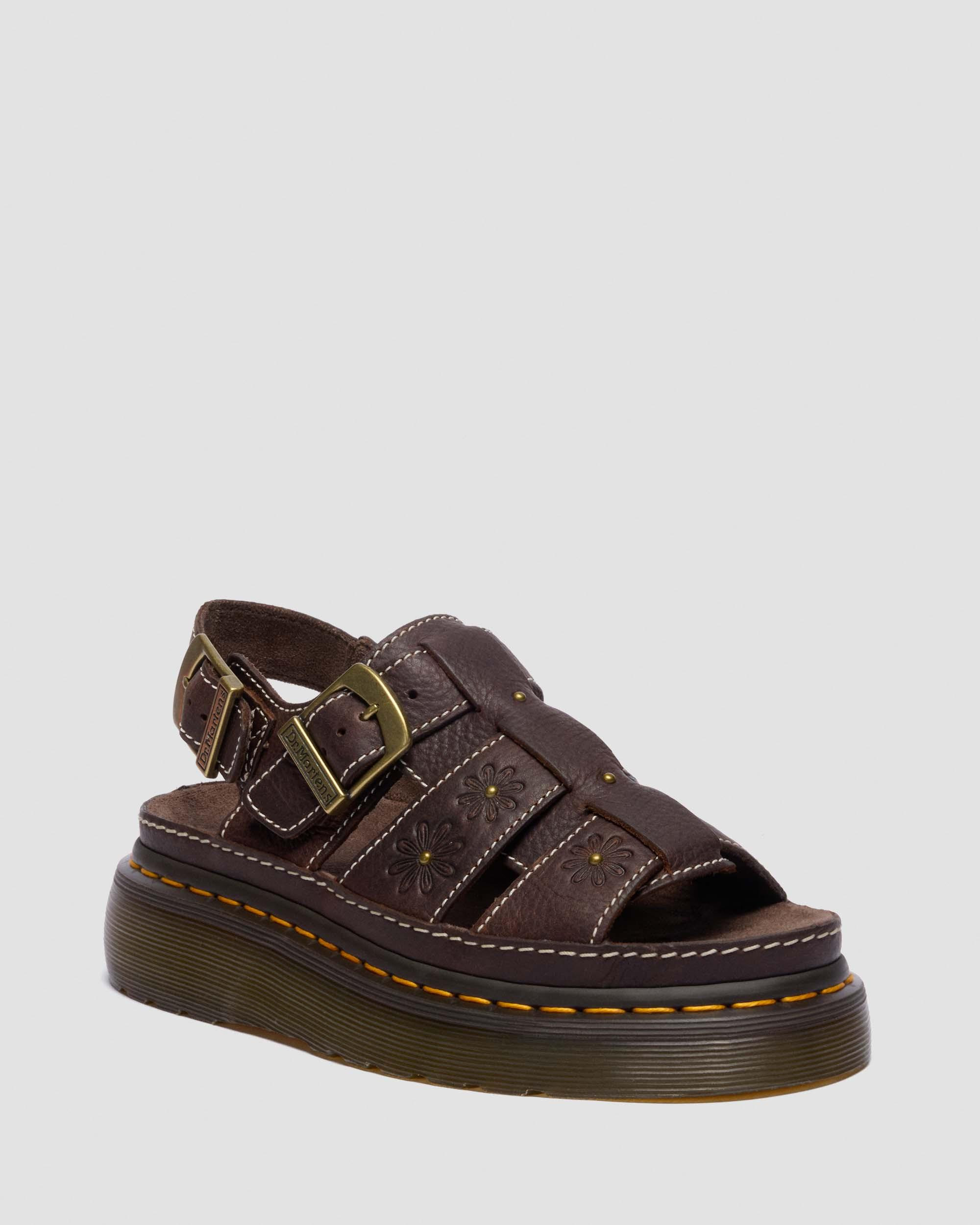 Wrenlie Open Toe Grizzly Leather Fisherman Platform Sandals in Dark Brown | Dr. Martens | Dr. Martens
