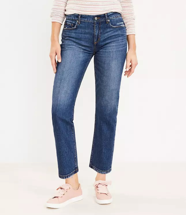 Mid Rise Straight Crop Jeans in Dark Indigo Wash | LOFT