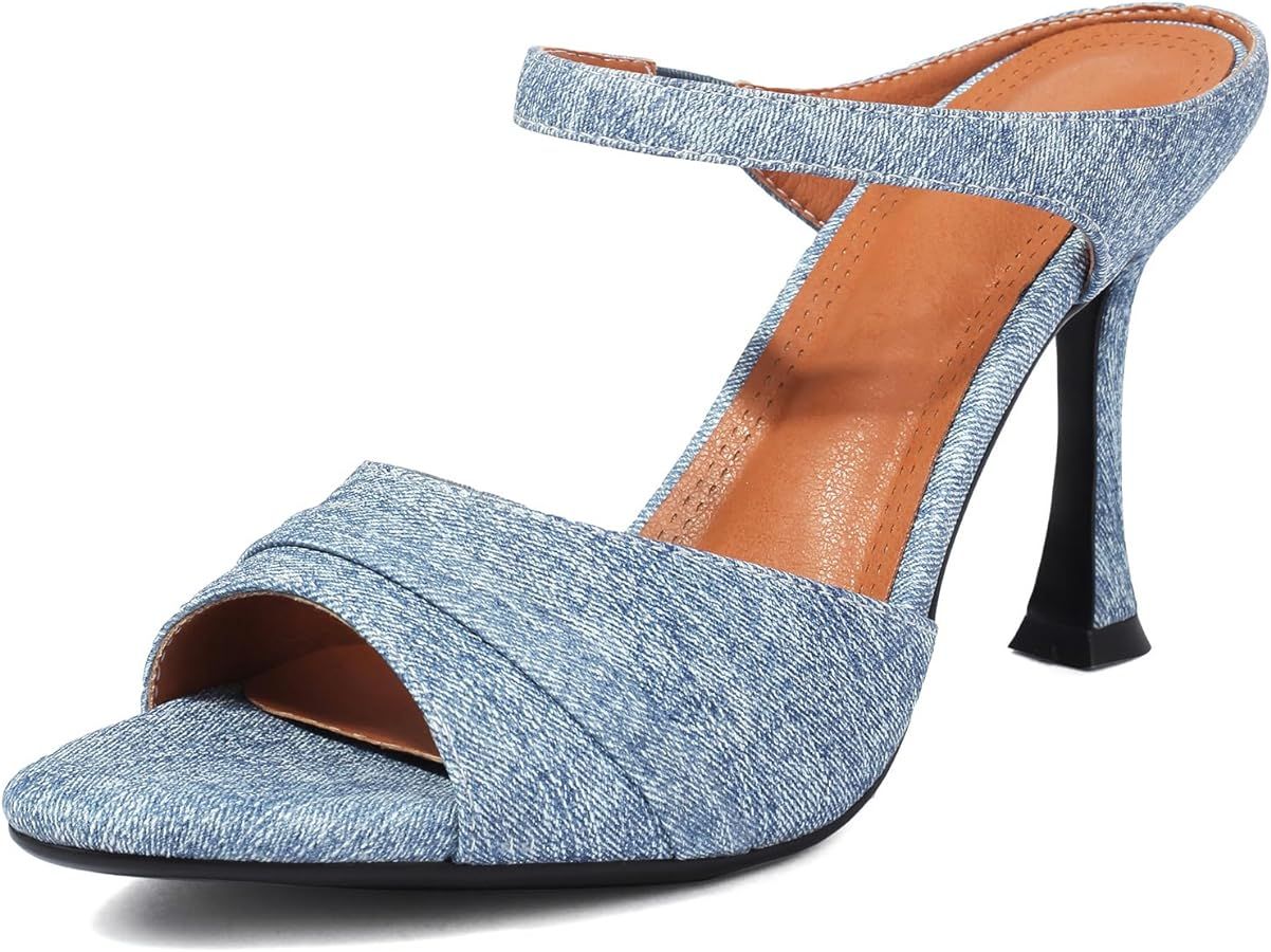 Women Fashion Slide Sandals Stiletto Heels Pointed Toe | Amazon (US)