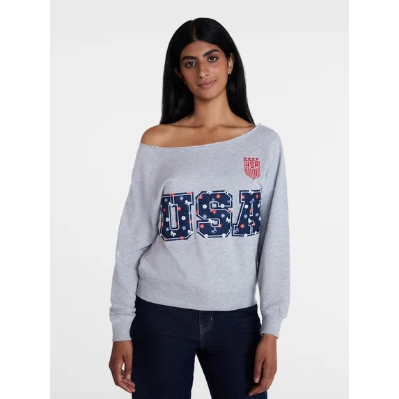 U.S. Soccer Federation Women's Americana World Cup Off Shoulder Sweatshirt, Sizes XXS-XXL | Walmart (US)