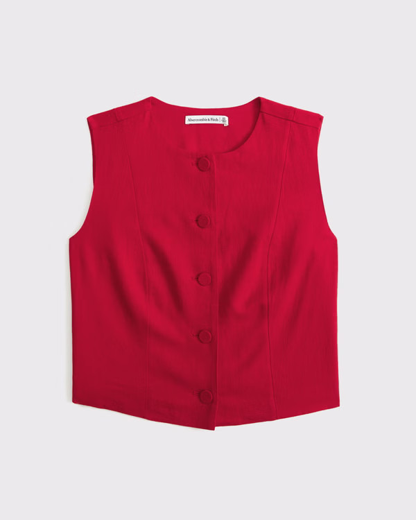 Women's Cropped Linen-Blend Button-Through Vest | Women's Tops | Abercrombie.com | Abercrombie & Fitch (US)