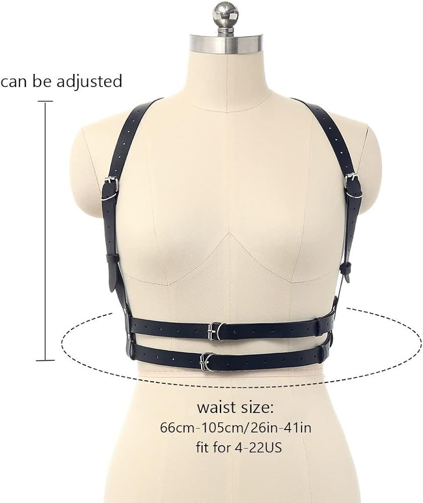 Bodiy Punk Waist Harness Belt Fashion Body Chain Black Goth Rave Adjustable Body Jewelry for Women a | Amazon (US)