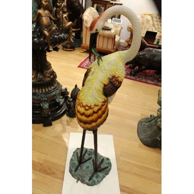 Crane Fountain Head Down Fountain Bronze Statue - Size: 23"L x 17"W x 56"H | Wayfair North America