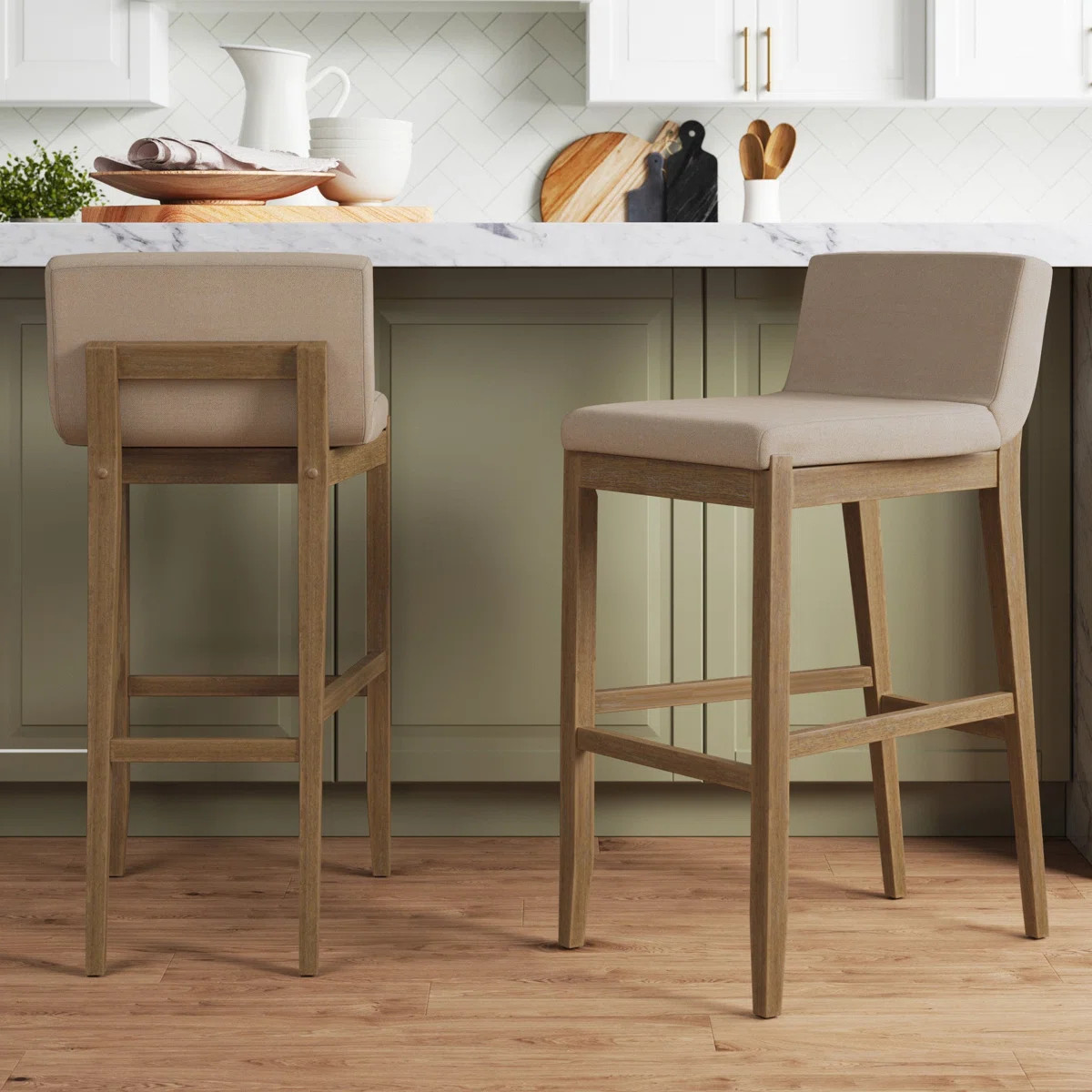 Exposed Back Upholstered Bar Stool with Solid Wood Legs, 2-Pack | Wayfair North America