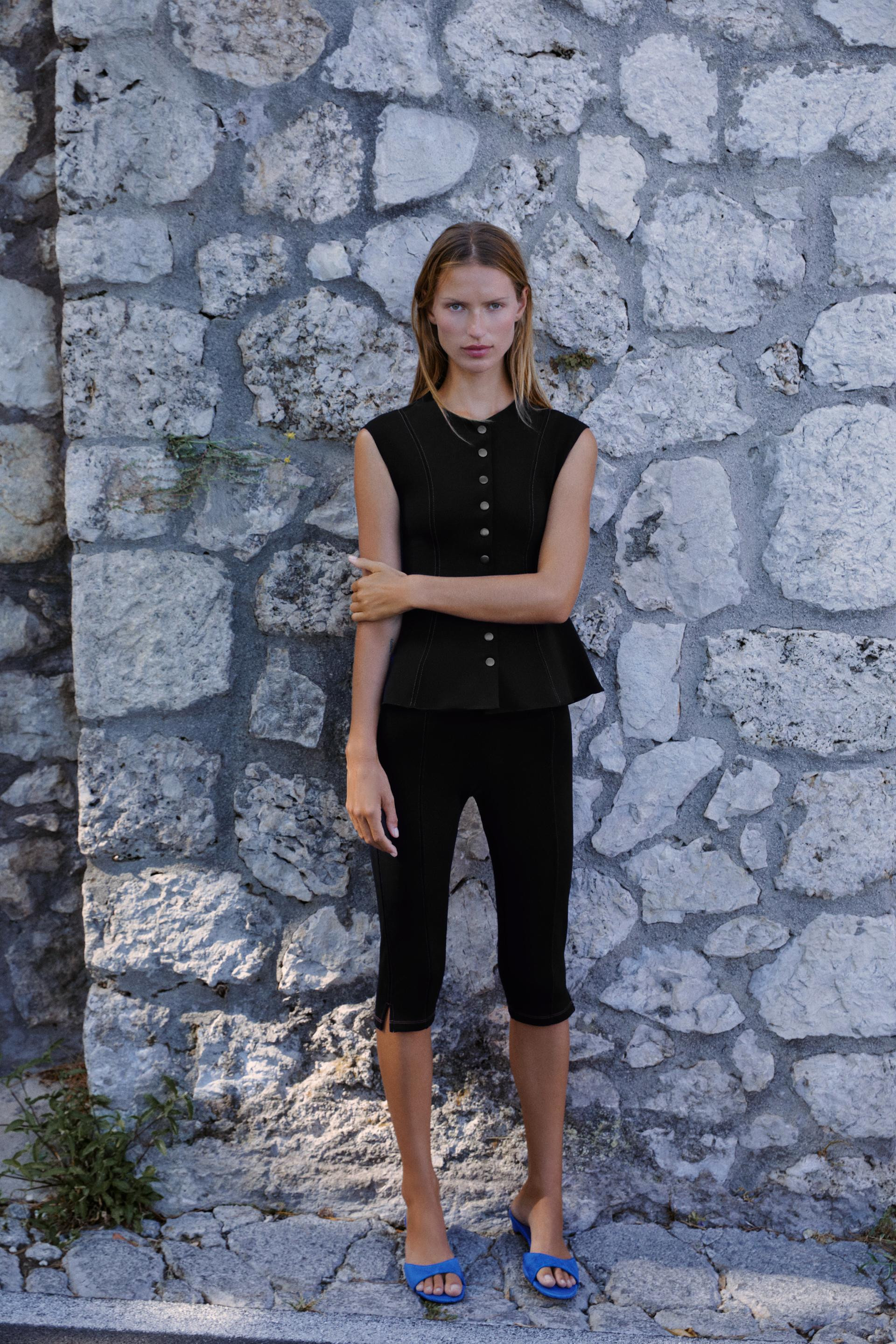 Zara - Contrast Stitch Capri Pants - Dark Indigo - S - Woman | Zara US