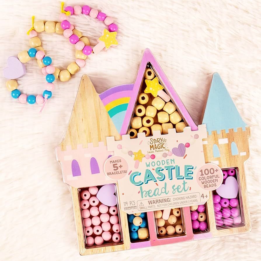 Castle Bead Set, Create Your Own Magical Beaded Jewelry, 100+ Wooden Beads with Shoestring Lacing... | Amazon (US)