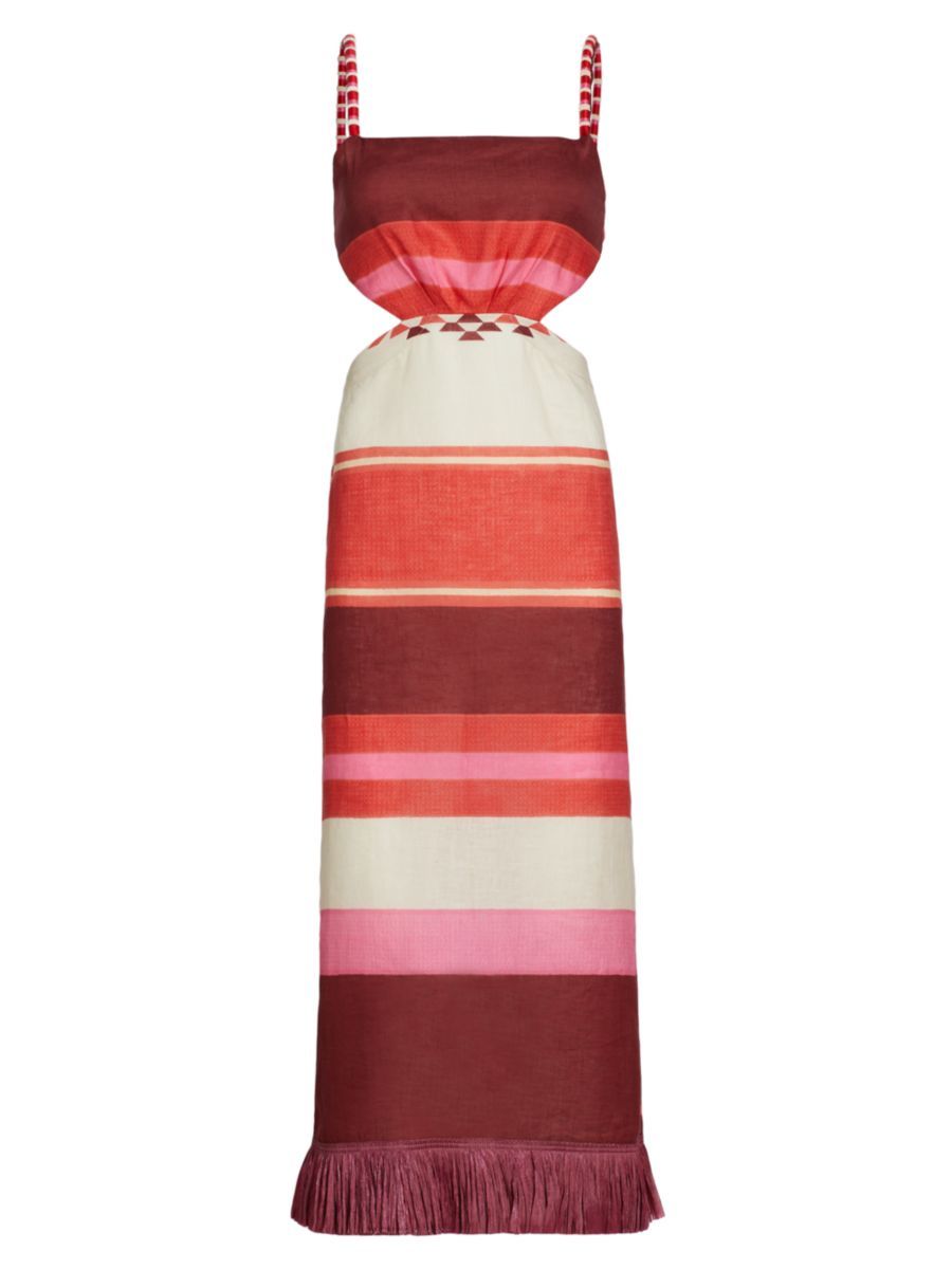 Johanna Ortiz Bedouin Embroidered Stripe Linen Midi-Dress | Saks Fifth Avenue