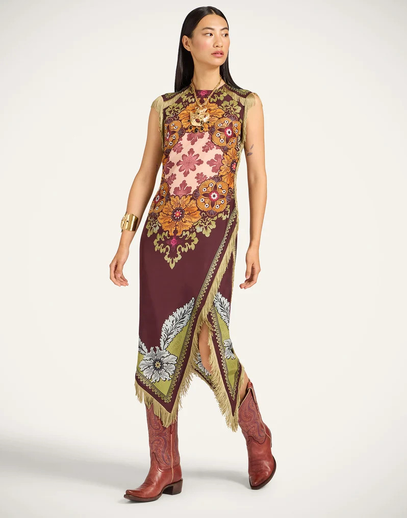 Scarf Dress in Bounty Plac\u00e9e Burgundy for Women | La DoubleJ | La DoubleJ