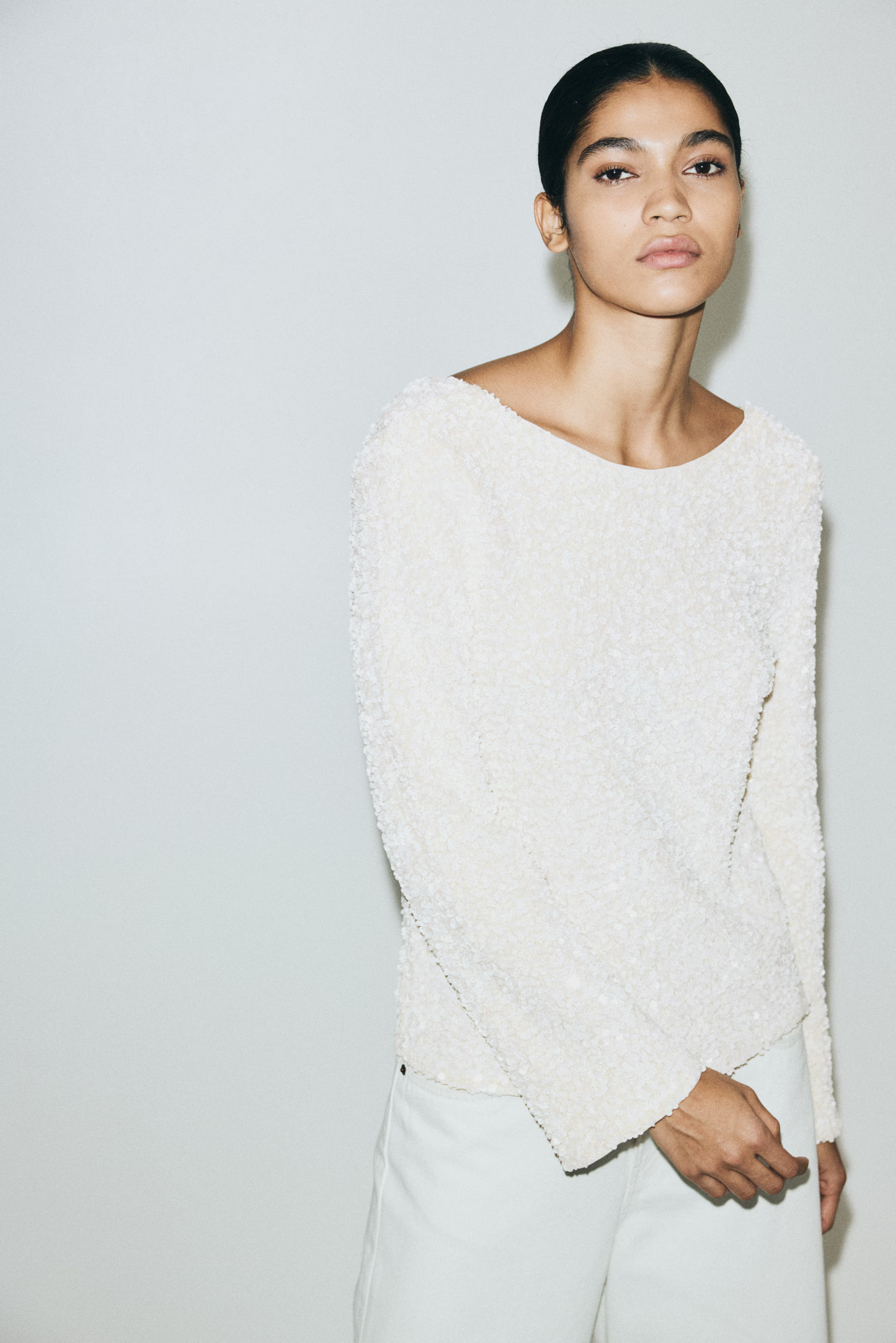 Sequined Top - White - Ladies | H&M US | H&M (US + CA)