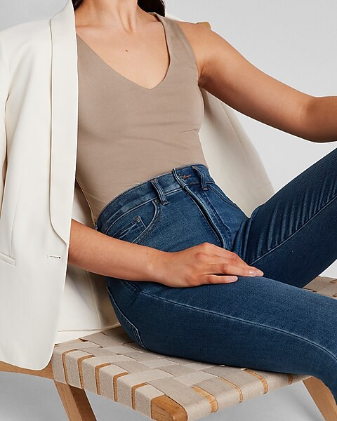 Body Contour Double Layer V-neck Thong Bodysuit | Express