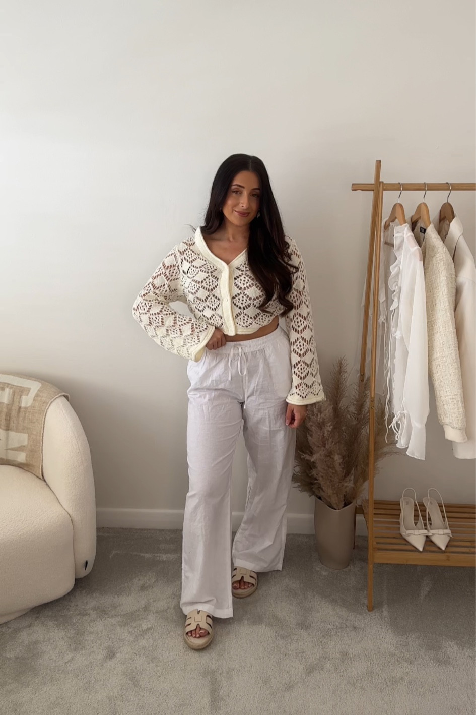 H&m, new in h&m, linen trousers, crochet, crochet top, summer outfit, holiday outfit, white trousers, linen, linen blend, summer fit, wide sleeves

#LTKSeasonal #LTKeurope #LTKstyletip