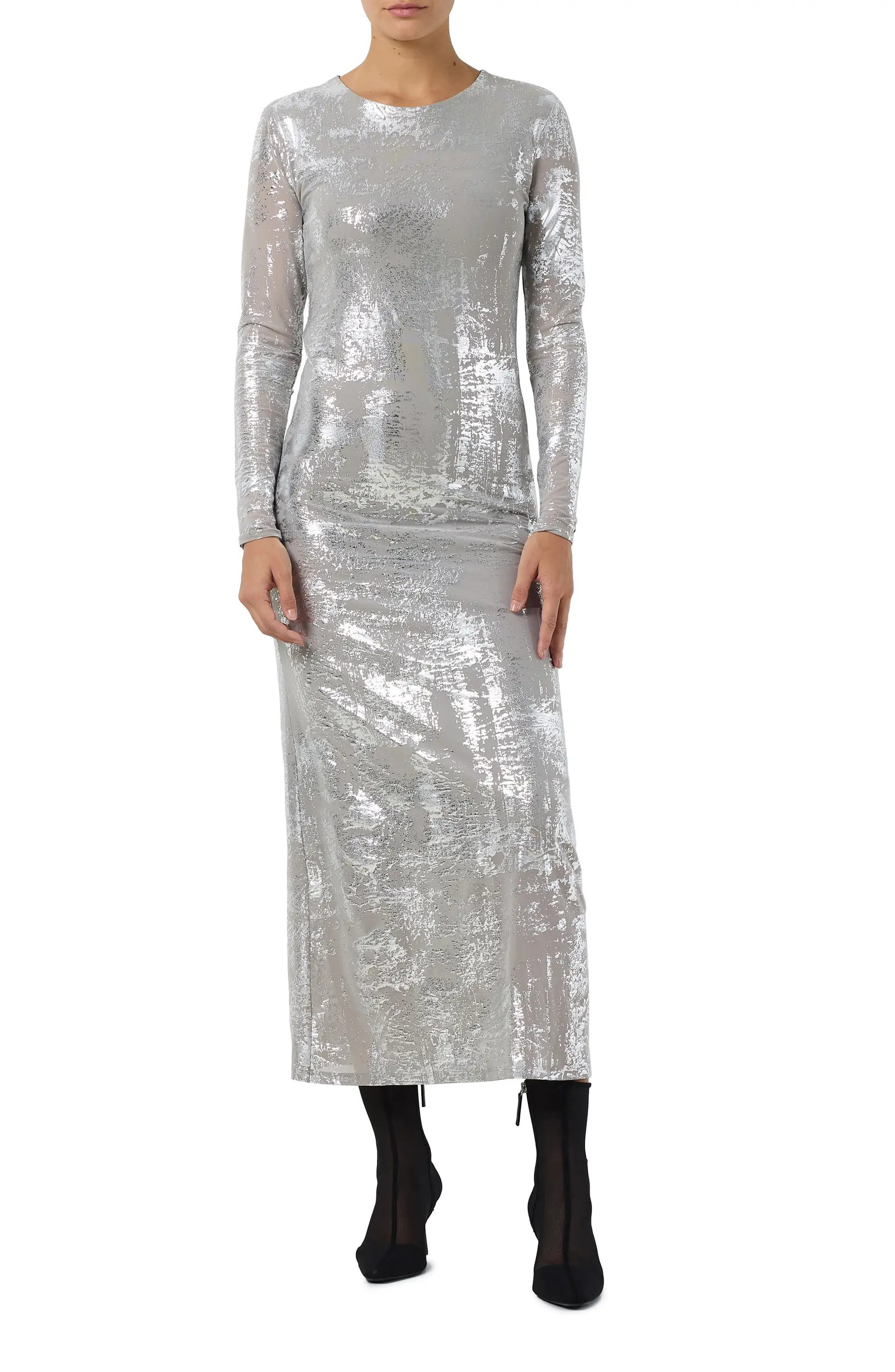 Noisy may Lucia Metallic Long Sleeve Mesh Body-Con Dress | Nordstrom | Nordstrom