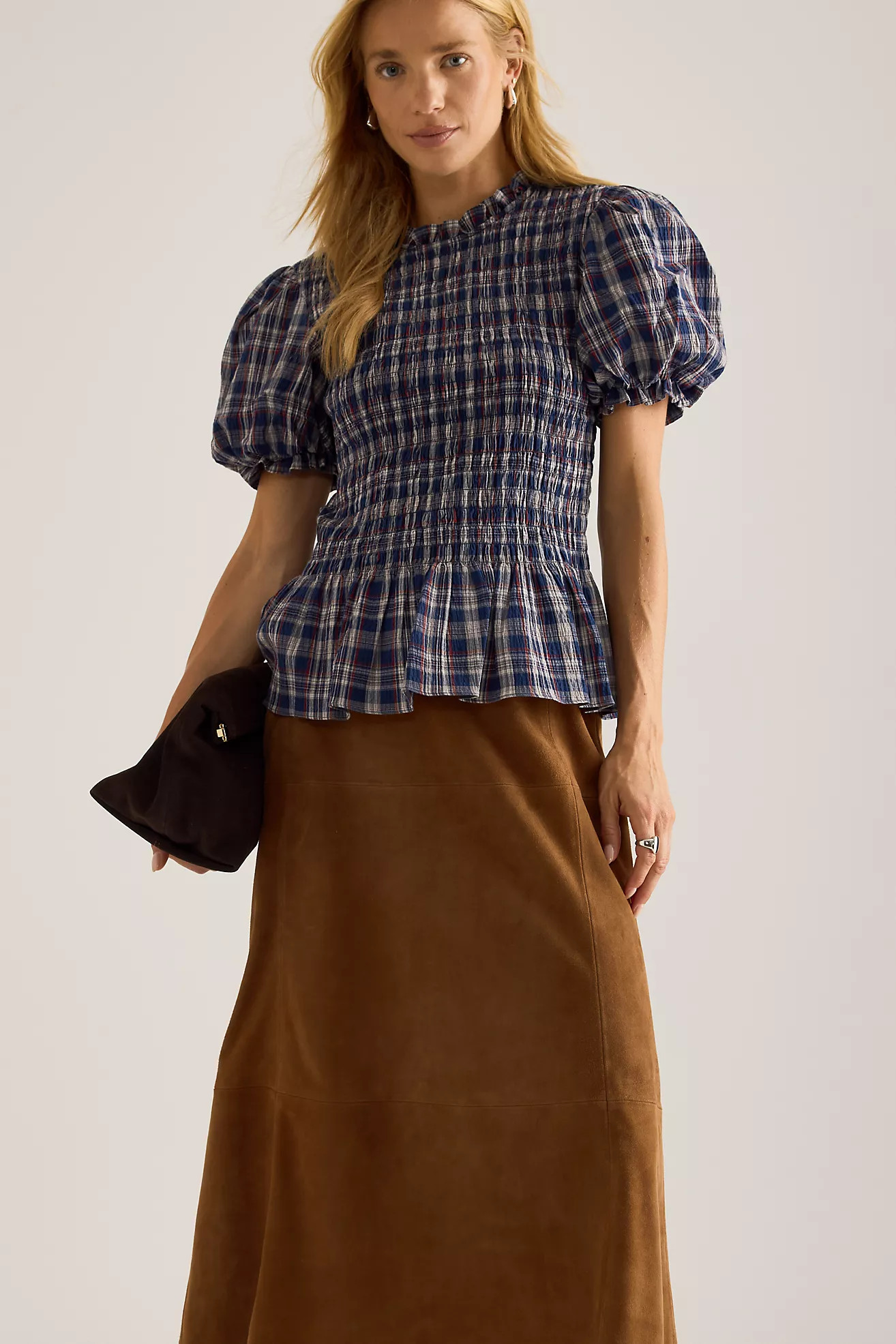 By Anthropologie Check Smocked Puff-Sleeve Top | Anthropologie (UK)