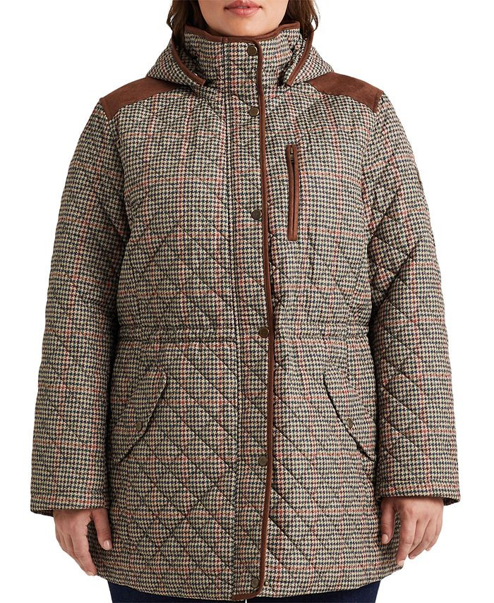 Lauren Ralph Lauren Plus Size Faux-Leather Trimmed Hooded Anorak Quilted Coat, Created for Macy's... | Macys (US)