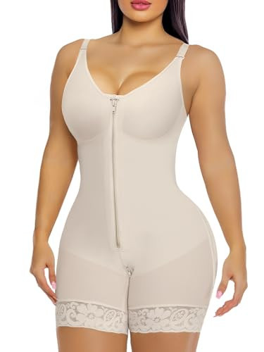 YIANNA Fajas Colombianas Postpartum Full Shapewear for Women Tummy Control Body Shaper Butt Lifter Compression Garment with Zipper Crotch,YA7283-Beige-XL | Amazon (US)