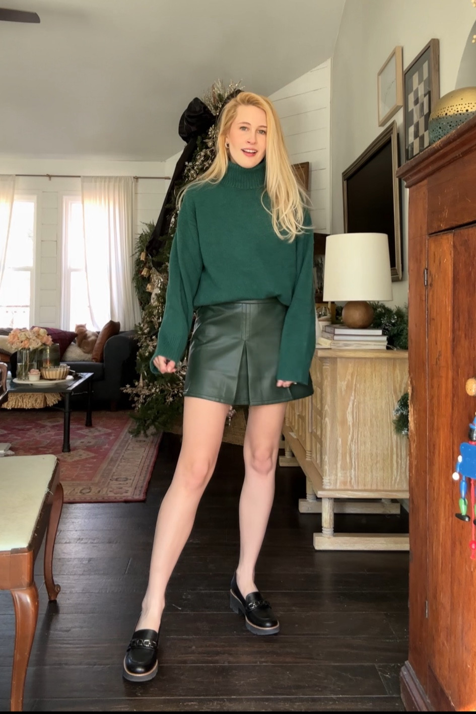 Loving for emerald green this winter 

JCrew sale | leather skirt | oversized sweater | green outfits | winter outfit | loafers 

#LTKSeasonal #LTKFindsUnder50 #LTKSaleAlert