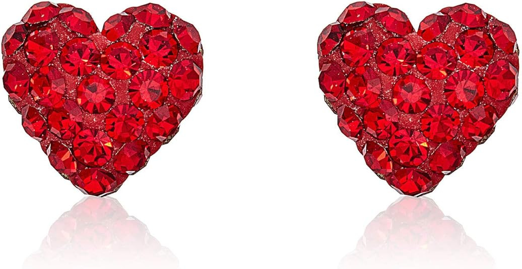 AVORA 10K Yellow Gold 8mm Heart Swarovski Elements Crystal Stud Earrings | Amazon (US)
