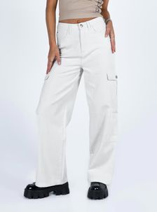 Barbara Cargo Jeans White Denim | Princess Polly US