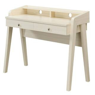 Newport 42 in. Rectangle Ivory MDF 2 Drawer Writing Desk with Shelf and Cable Management | The Home Depot