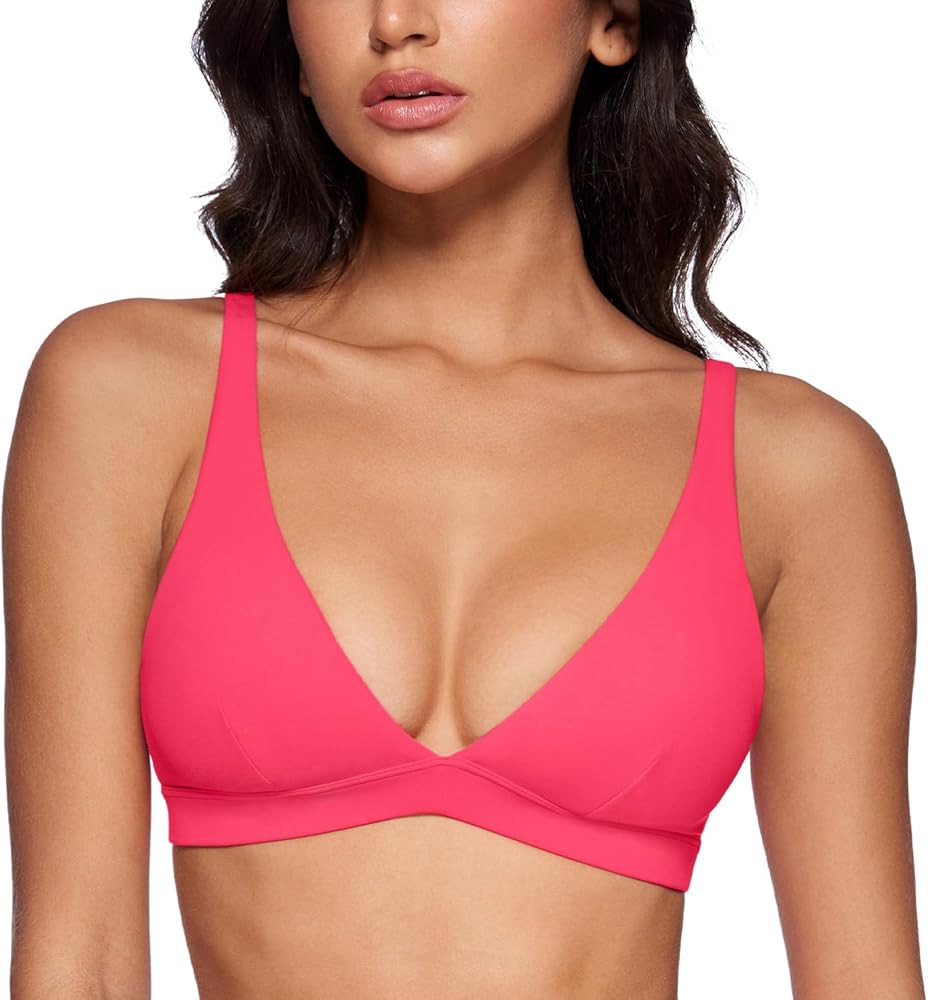 Womens Deep V-Neck Sports Bra Padded Low Impact Fitness Yoga Bra U Back Wireless Workout Bra Cont... | Amazon (US)