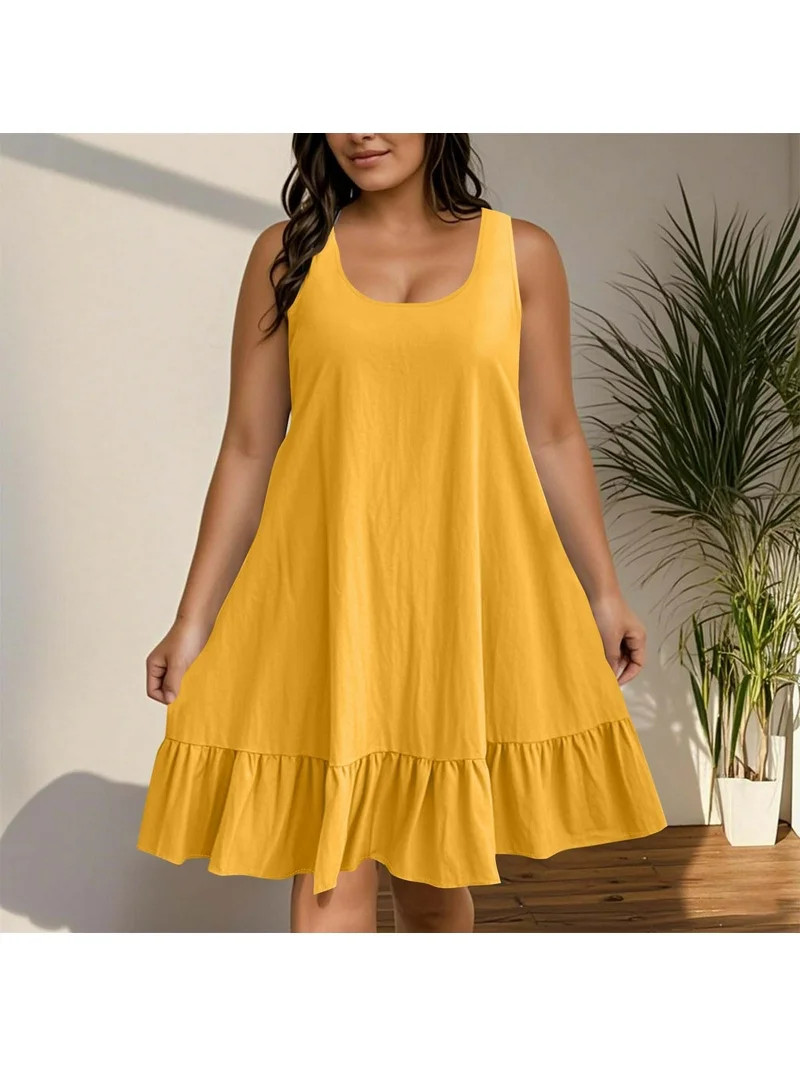 VtModv Plus Size Women Fashion Summer Spring Sleeveless Round Neck Dress Loose Elasticity Going O... | Walmart (US)