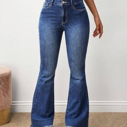 Women's Flare Leg Jeans, High Stretch Flare Leg Curvy Fit Denim Pants, Y2K Style | SHEIN