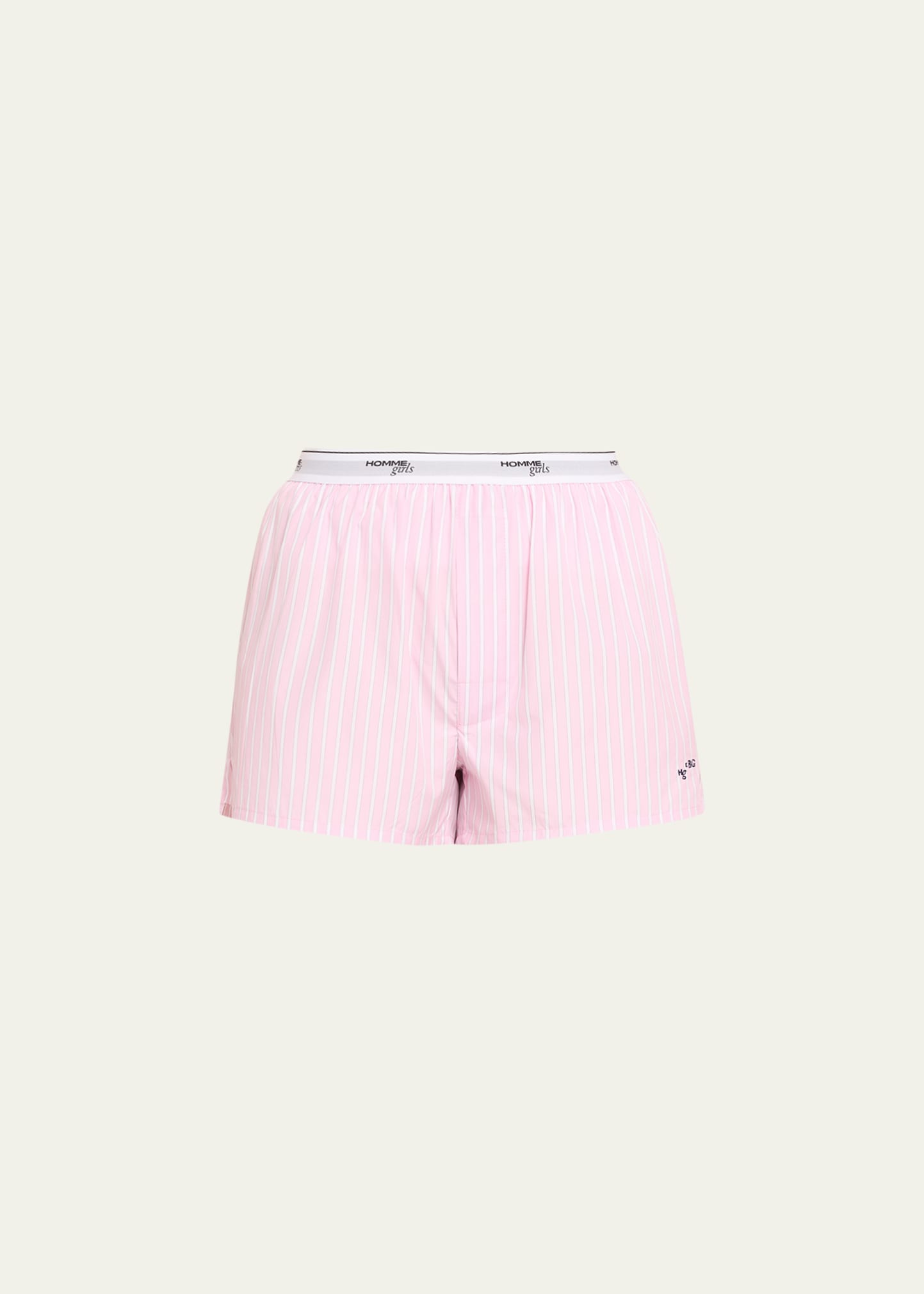 HOMMEGIRLS Pinstripe Logo-Band Boxer Pajama Shorts | Bergdorf Goodman