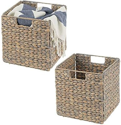 mDesign Natural Woven Hyacinth Closet Storage Organizer Basket Bin - Collapsible - for Cube Furni... | Amazon (US)