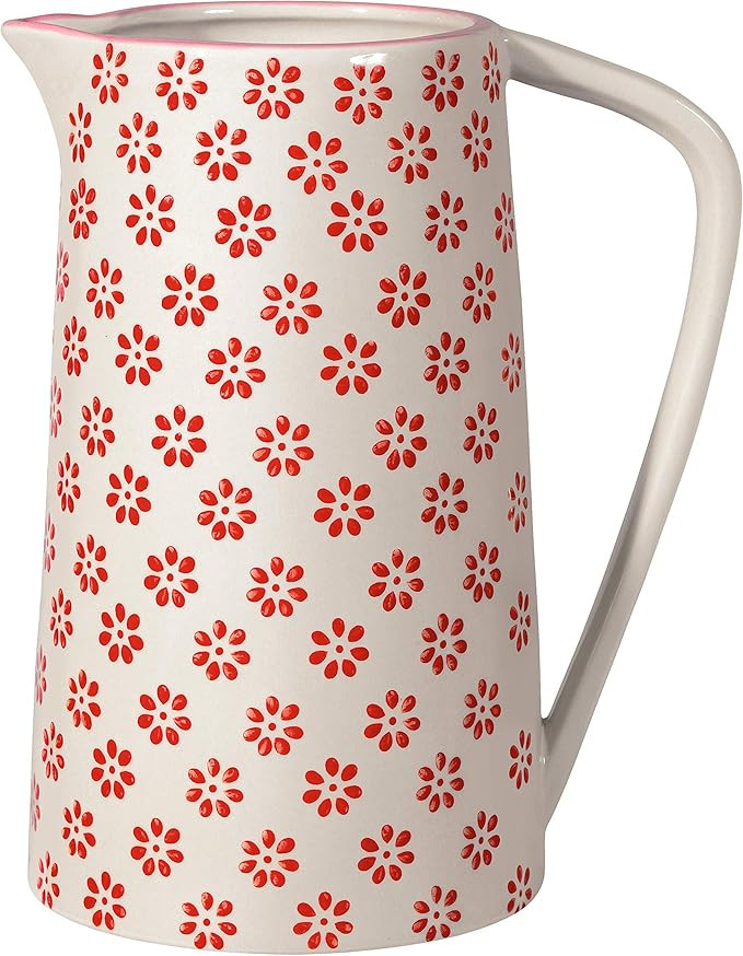 Bloomingville Ceramic Pitcher with Handle Susie - Jug for Water, Juice, Milk Dia 4'' H 6.75'', re... | Amazon (US)