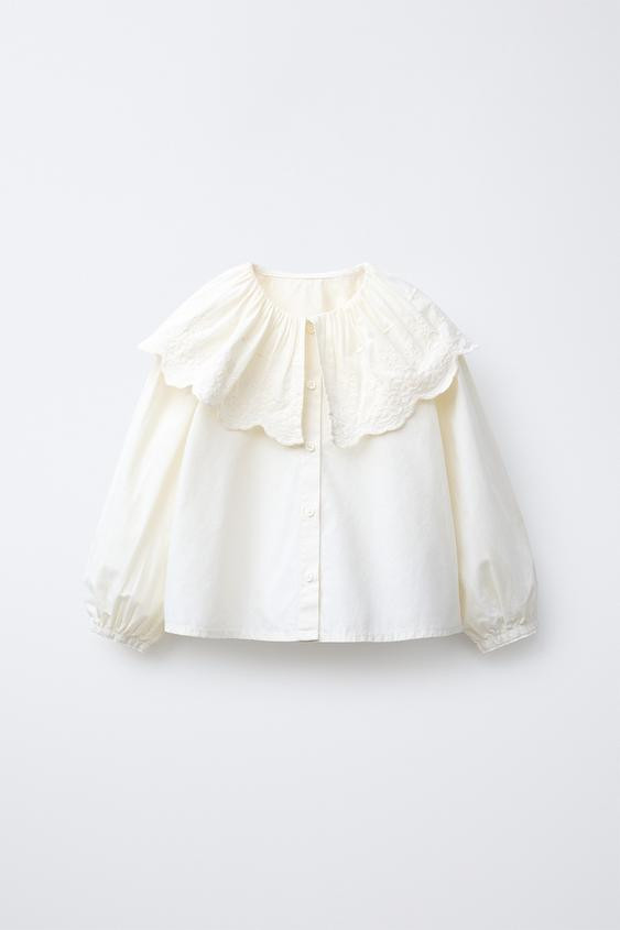 EMBROIDERED PETER PAN COLLAR BLOUSE | Zara US