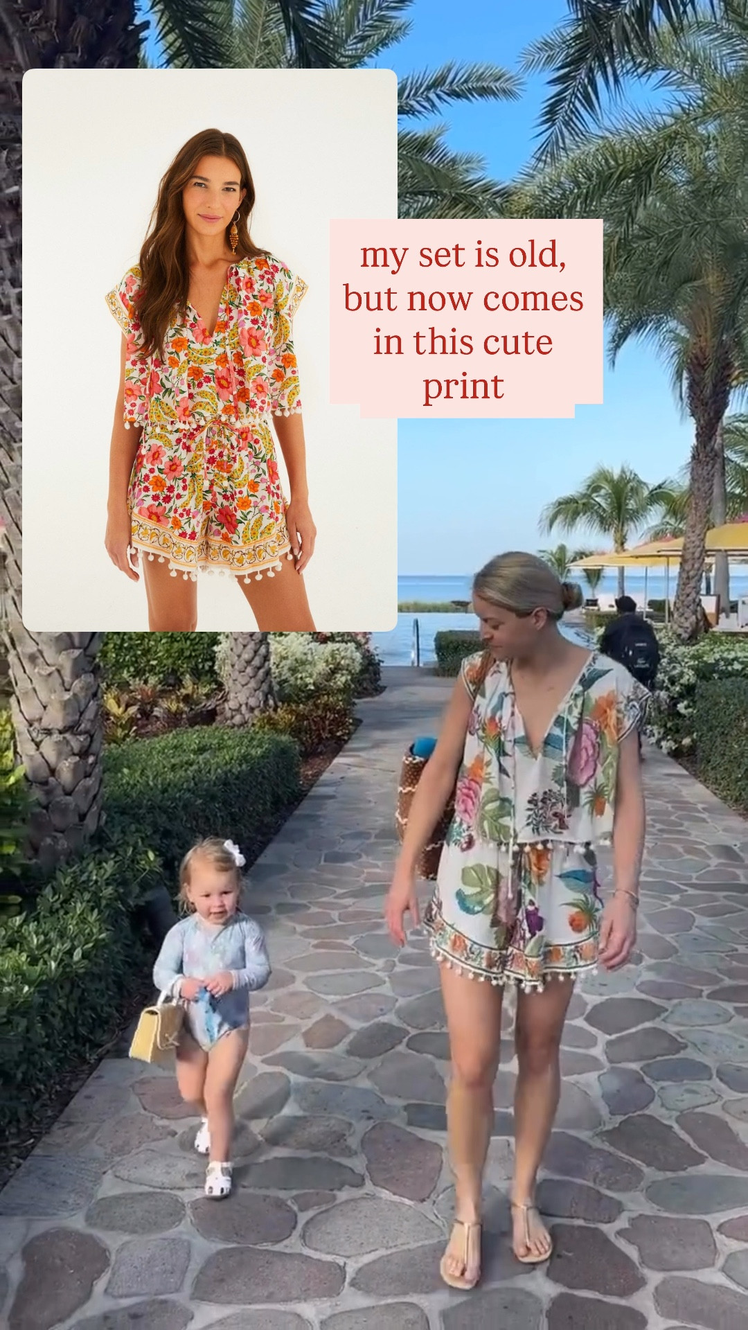 My set is old farm Rio, but just saw it comes in this cute new print. 
-XS top & small bottoms 
-Dylan’s suit is from lateaug.com
-sandals tts 